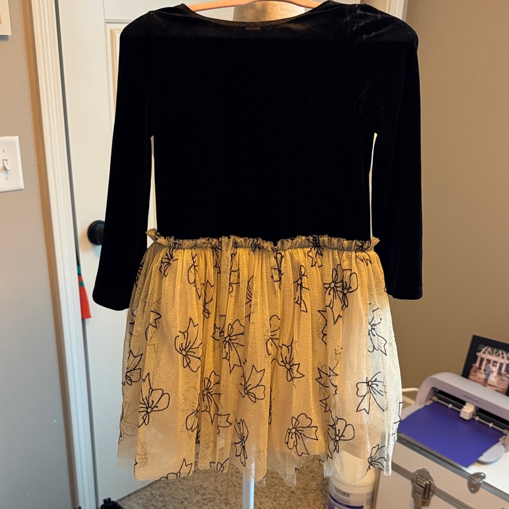 Pippa & Julie Black Velvet and Gold Floral Kids Costume Dress